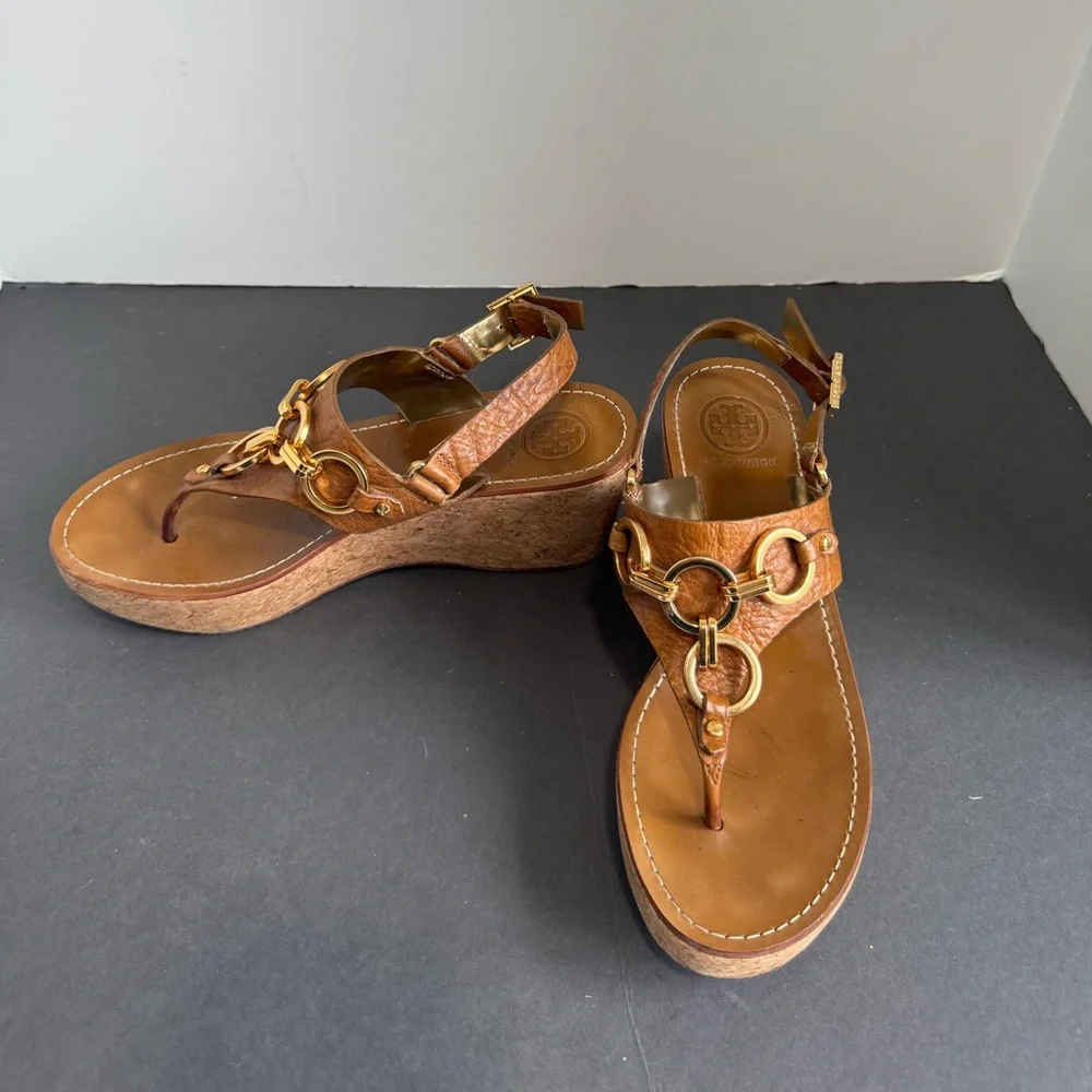 Tory Burch Gold Link Chain Thong Leather Sandals. Size 7.5M - Picture 6 of 12